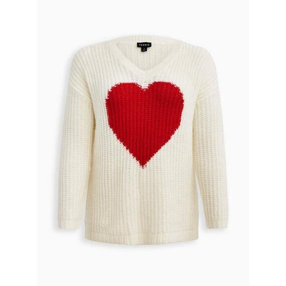 Torrid Chunky Knit Pullover Tunic Sweater Plus Size 3X Ivory Red Heart - Picture 1 of 9
